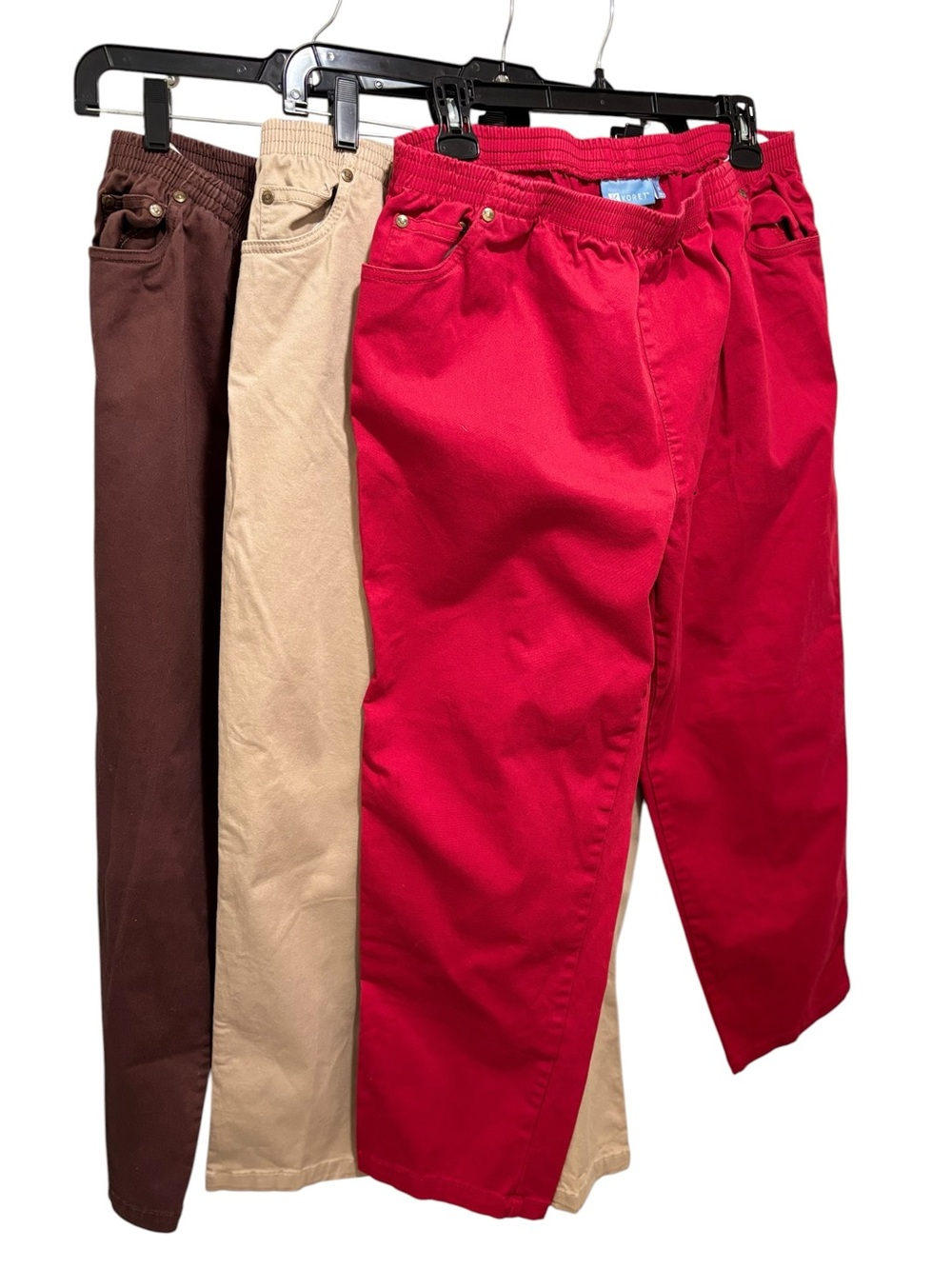 3 Pair of Koret Women’s Chinos Trio in Red, Tan & Brown All Size 16P